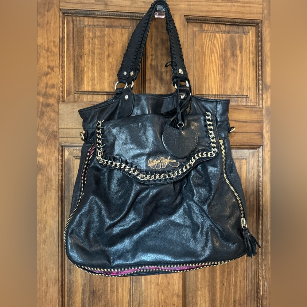 Y2K Betsy Johnson Black Leather hobo bag